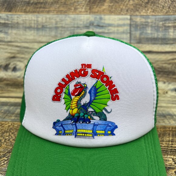 The Rolling Stones Mens Trucker Hat Green Snapback Dragon Mick Jagger Ball Cap - Picture 2 of 7